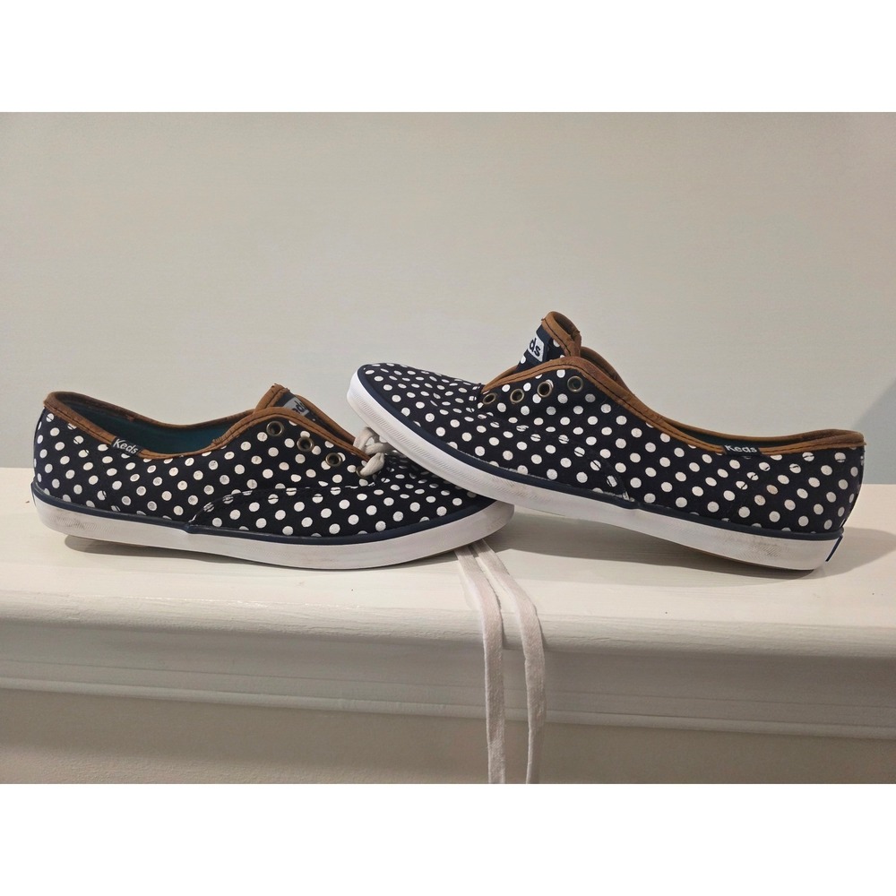 Women's sz 7.5 Keds Champion Navy Blue White Polka Dot Canvas Sneakers WF45400M
